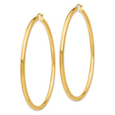 14K 3x65mm Polished Tube Hoop Earrings
